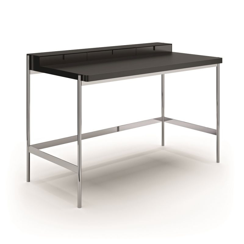 PS20 Schreibtisch von Müller Möbelfabrikation mit Chromgestell und dunkler Tischplatte. Moderner Bürotisch.